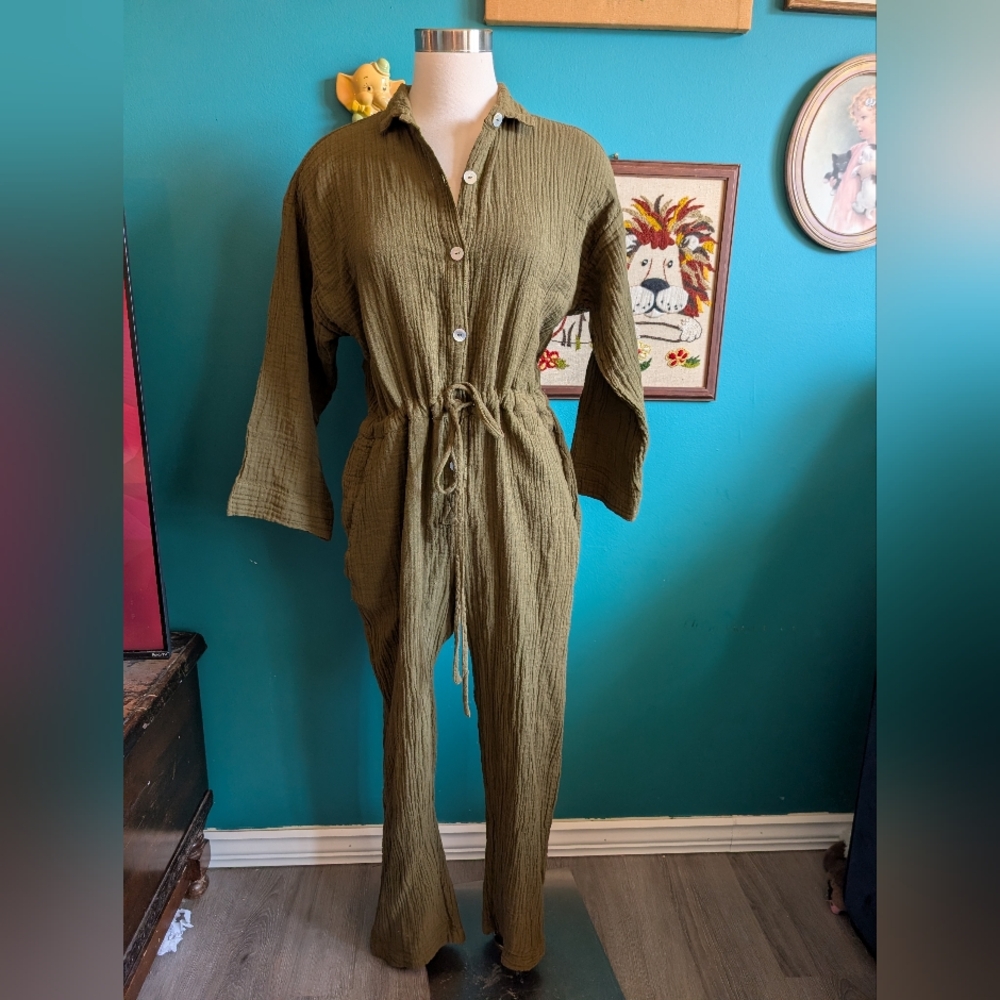 Honest Cotton Crinkle Cotton Gauze Jumpsuit One Size Lagenlook Boho